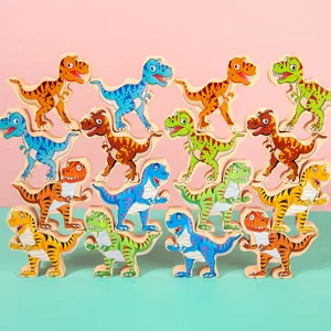 Wooden dinosaur stacking balance blocks for kids, educational early learning toys.