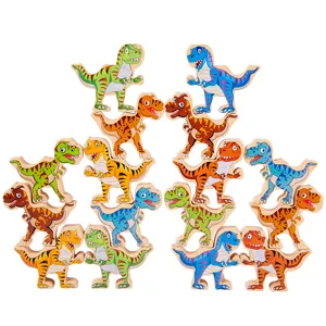 Kids dinosaur stacking balance blocks wooden toys for early education and fun play.