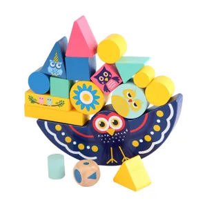 Wooden owl balancing stacking blocks toy for kids early education desktop game set