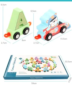 Wooden cartoon alphabet train building blocks toy set for kids early cognitive learning.