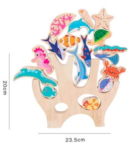 Gioco di blocco impilabile di bilanciamento di animali marini in legno per bambini, puzzle.