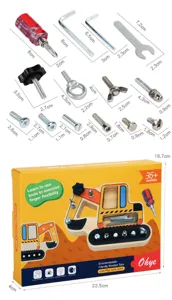 Wooden excavator toy set with screws and nuts for kids early education fine motor skills.