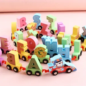 Wooden alphabet train toy set, colorful letter blocks for early educational kids learning.