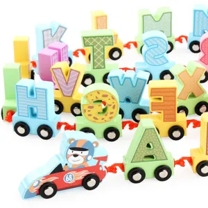 Wooden alphabet number train toy set kids educational cognitive early learning colorful blocks