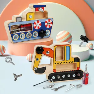 Wooden Children Educational Toy Excavator Ship Nut Screwing Busy Board Fine Motor Skill Early Education Learning Toy