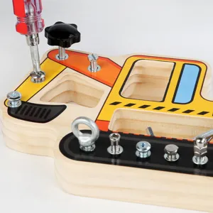 Wooden excavator busy board toy for kids, early education fine motor skill learning toy with screws.