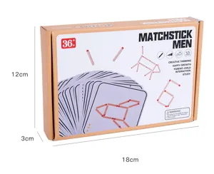 Wooden matchstick puzzle game box detail, educational logical thinking toy for kids intelligence.