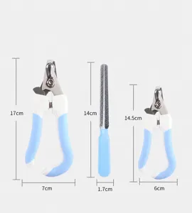 Professional pet nail clipper set with file, stainless steel blades for cats and dogs grooming.
