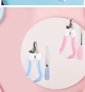 Pet nail clipper set with stainless steel curved handle and file for cats dogs grooming