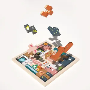 Jouet de puzzle Tetris en bois pour enfants, jeu de blocs éducatifs créatifs.