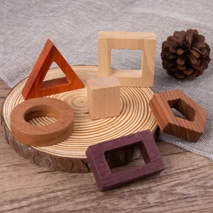 Wooden geometric shape matching puzzle building blocks for kids early education learning toy