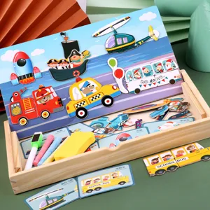 Houten Magnetisch Tekenbord Puzzel Educatief Leerspeelgoed Kinderen Verkeer Cognitieve Puzzel Doos Schrijfbord Cadeau