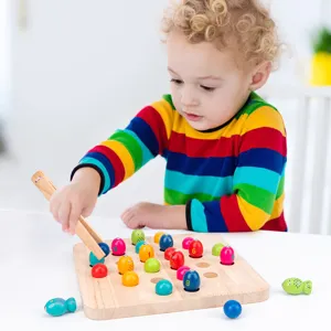 Jouet en bois 4-en-1 de pêche et de mémoire de perles pour enfants, coordination œil-main.