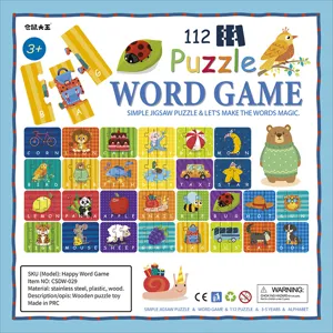 Kids early education wooden puzzle word game spelling learning card educational toy set