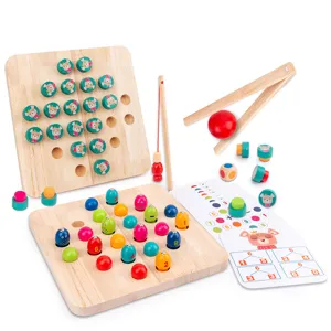 Ensemble de jouets éducatifs en bois 4 en 1 multifonctionnel pour enfants avec jeu de pêche.
