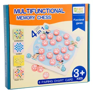 Multifunctional wooden memory chess 4-in-1 board game for kids early education interaction.