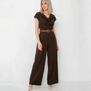 Women's Elegant Satin Jumpsuit Cowl Neck Wide Leg Sleeveless One Piece Bodysuit For Office Party Commuting Clothing