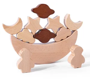 Giocattolo di bilanciamento in legno luna, blocchi di gioco educativo Montessori per bambini.