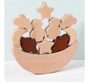 Blocchi di bilanciamento dell'impilamento della luna in legno, giocattolo educativo montessori.