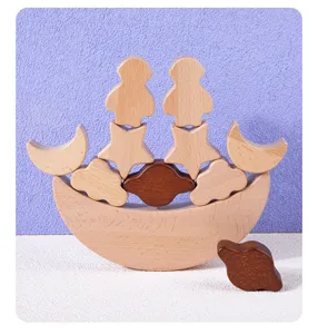 Gioco di stacking in legno per bambini, blocchi di equilibrio luna educativi dettaglio.