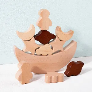 Blocchi di Costruzione in Legno Luna Equilibrio Gioco Bambini Giocattolo Educativo Montessori Gioco da Tavolo Regalo