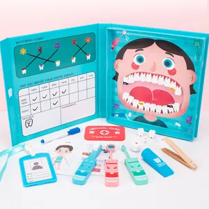 Kids Wooden Dentist Toy Set Pretend Play Doctor Medical Kit Educational Learning Toy Magnetic Tooth Model Gift For Children