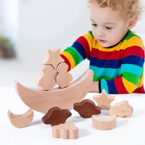 Giocattolo di impilamento in legno per bambini, gioco educativo di equilibrio luna.