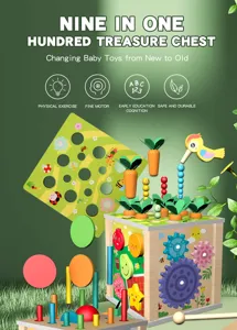 Wooden 9-in-1 multi-functional baby toy box educational shape matching toy for kids.