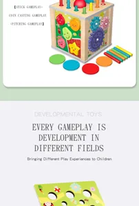 Wooden multi-functional activity cube educational toy for kids shape matching and motor skills