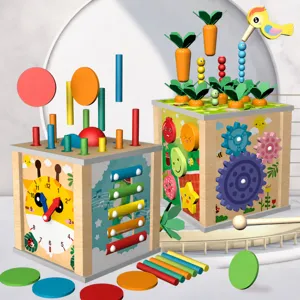 Wooden Multifunctional Nine In One Treasure Box Educational Toy Shape Matching Pull Radish Learning Toys For Kids