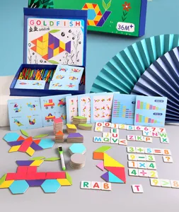 Kids wooden magnetic geometric puzzle set educational math counting toys learning board for children