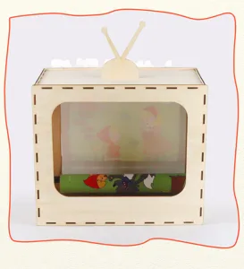 Wooden DIY storytelling box for kids kindergarten interactive teaching toy and handmade craft.