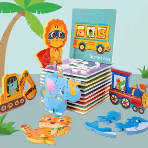 Panneau de Puzzle de Jigsaw de Véhicule d'Animal de Dessin Animé en Bois Jouet de Panneau de Saisie à Main d'Apprentissage Éducatif Précoce pour Enfants