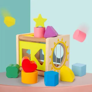 Wooden Shape Sorting Box Educational Toy Geometric Blocks Early Learning Color Recognition Shape Matching Toy For Baby Kids