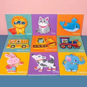 Planche de puzzle en bois 3D animaux et véhicules de dessin animé pour tout-petits jouets