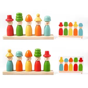 Jeu empilage en bois Montessori correspondance des émotions reconnaissance des couleurs jouet enfant