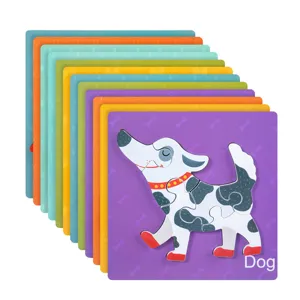 Set de puzzle en bois 3D pour enfants, jouet éducatif animal dessin animé coloré.