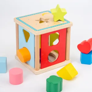 Wooden shape sorter toy for toddlers, geometric blocks matching educational gift for kids.