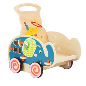 Wooden baby walker push toy multifunctional cartoon learning to walk toddler walker