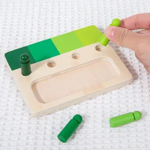 Montessori wooden color matching sorting peg board early educational toy for kids learning.