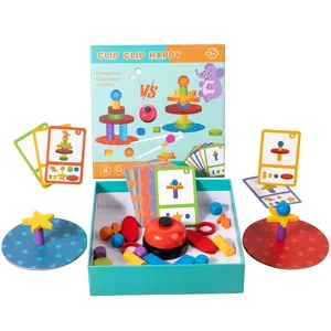 Children wooden clip beads game educational toy set with cards and bell for early learning.