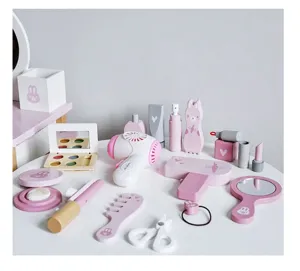 Ensemble de jouets de maquillage en bois pour enfants avec sèche-cheveux miroir cadeau.