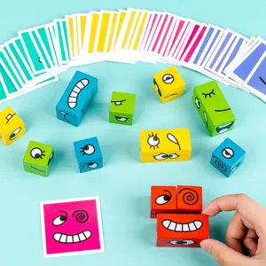 Juego de bloques de construcción cubo mágico cara de madera juguete educativo infantil