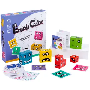 Juego de rompecabezas de madera con bloques de emoji juguete educativo para niños
