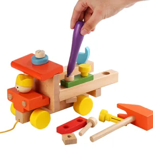 Wooden DIY assembly truck toy for kids early education educational colorful nuts and bolts.