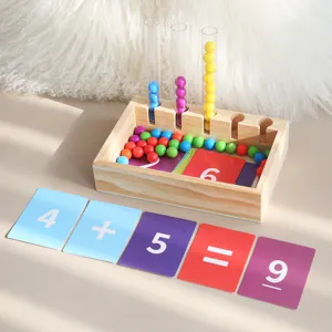Wooden test tube bead sorting toy for kids early math learning, fine motor skills training.