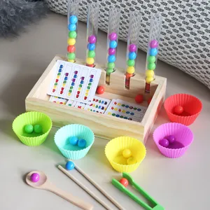 Wooden test tube bead clipping fine motor skill training early education toy set for kids