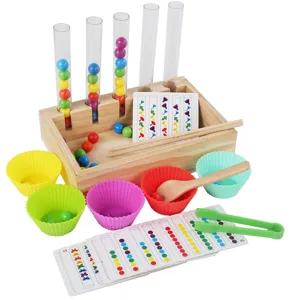 Kids wooden test tube bead sorting game montessori fine motor skills educational toy for toddlers