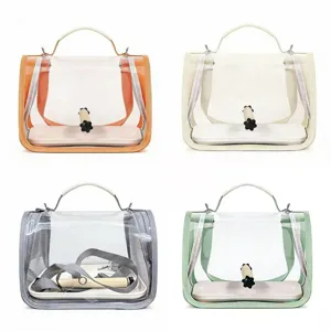 Transparent bird carrier bag detail displaying breathable sides, perch, and handles.