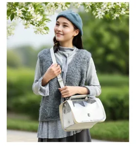 Portable transparent bird carrier bag for outdoor travel, breathable small pet backpack.